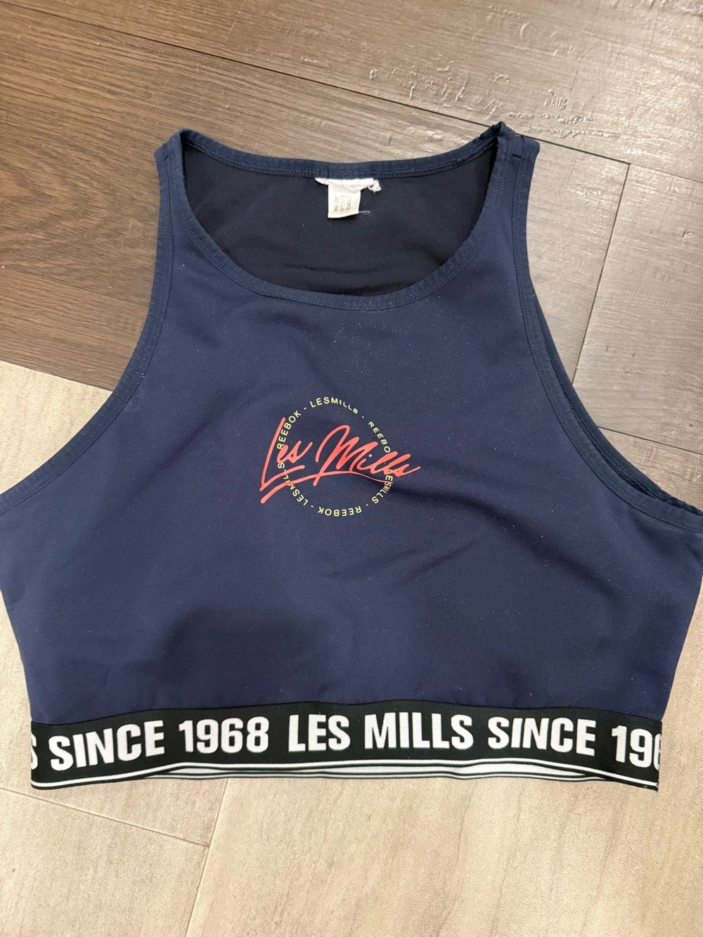 Reebok Les Mills Navy Blue & Red Crop Sports Bra and Yellow and Blue Pants